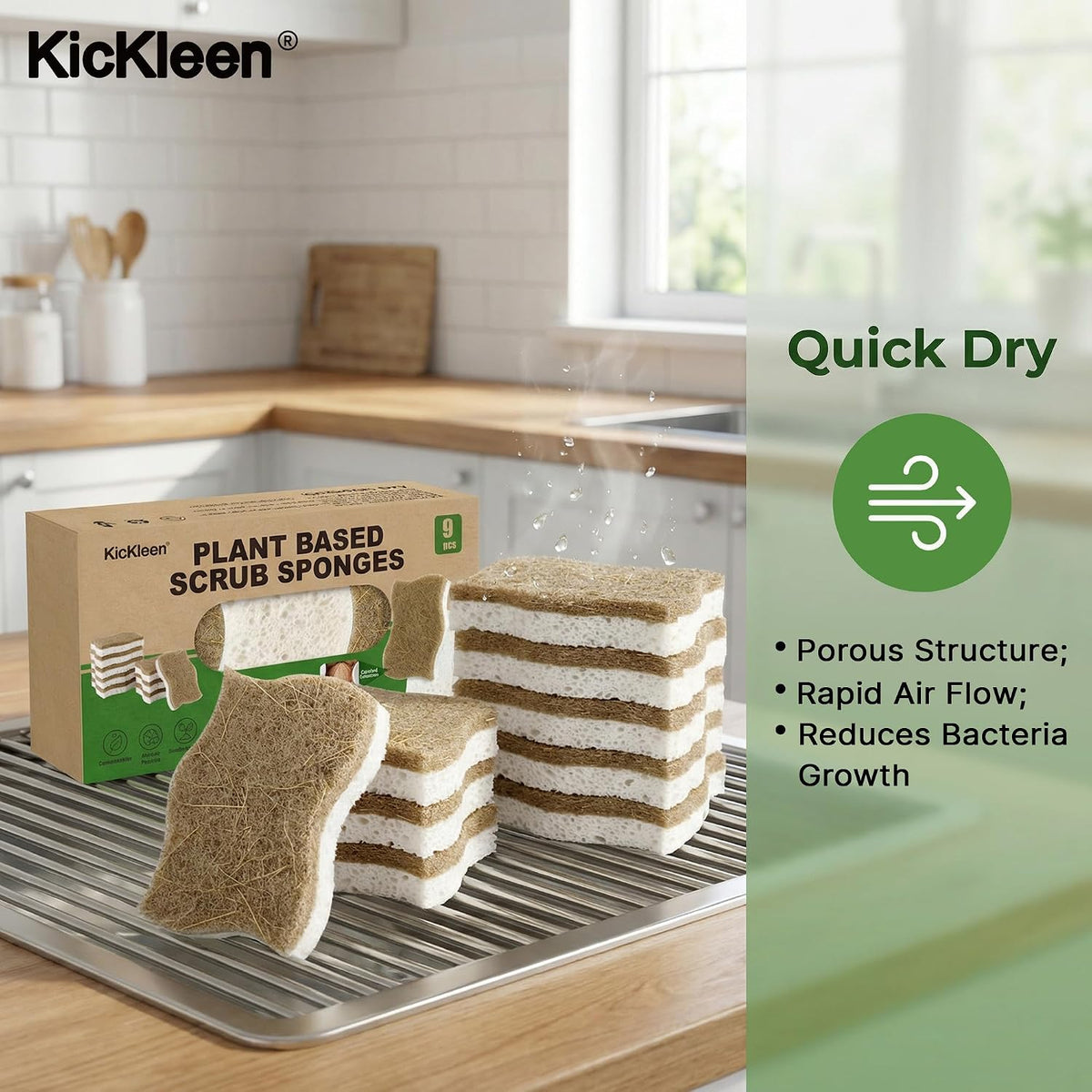 9 Pack Biodegradable Natural Dish Kitchen Sponges
