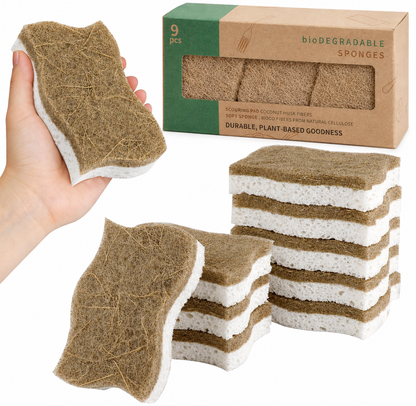 Premium Biodegradable Kitchen Sponges — Scrubs Tough, Dries Fast, Won't Get Smelly 9-Pack
