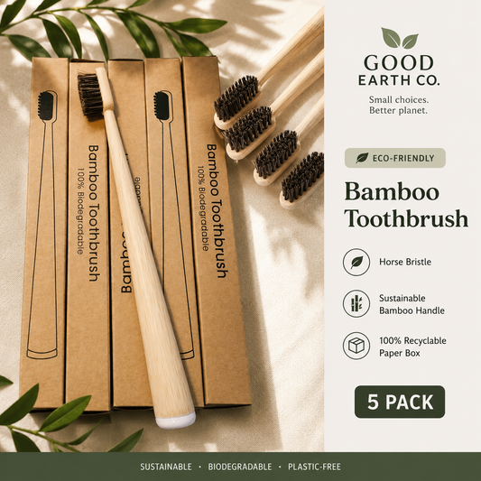 Good Earth Horse Bristle & Bamboo Toothbrush (5-Pack) - Luxurious & Soft Horse Bristles - Fully Biodegradable - Plastic & Nylon Free - Quick Dry Design
