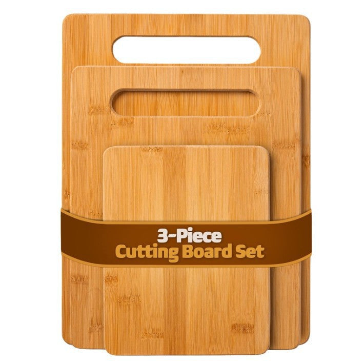 Bamboo Cutting Boards for Kitchen [Set of 3] Wood Cutting Board for Chopping Meat, Vegetables, Fruits, Cheese, Knife Friendly Serving Tray with Handles