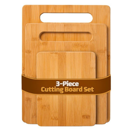 Bamboo Cutting Boards for Kitchen [Set of 3] Wood Cutting Board for Chopping Meat, Vegetables, Fruits, Cheese, Knife Friendly Serving Tray with Handles