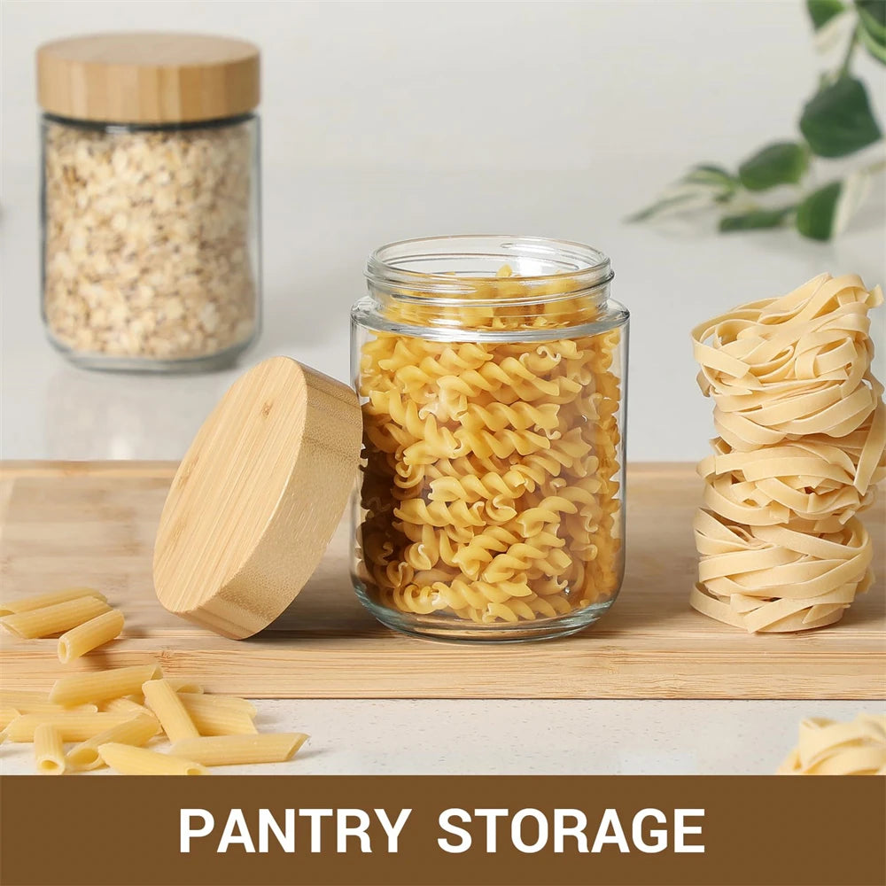 4Pack Glass Jars with Airtight Lid 16Oz over Night Oats Container with Bamboo Lids Glass Snack Storage Salad Jars, Yogurt, Sugar