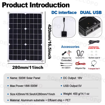 1000W Portable Solar Panel Kit for Home Gardening & Camping – 2×500W Panels with 100A Charge Controller & USB