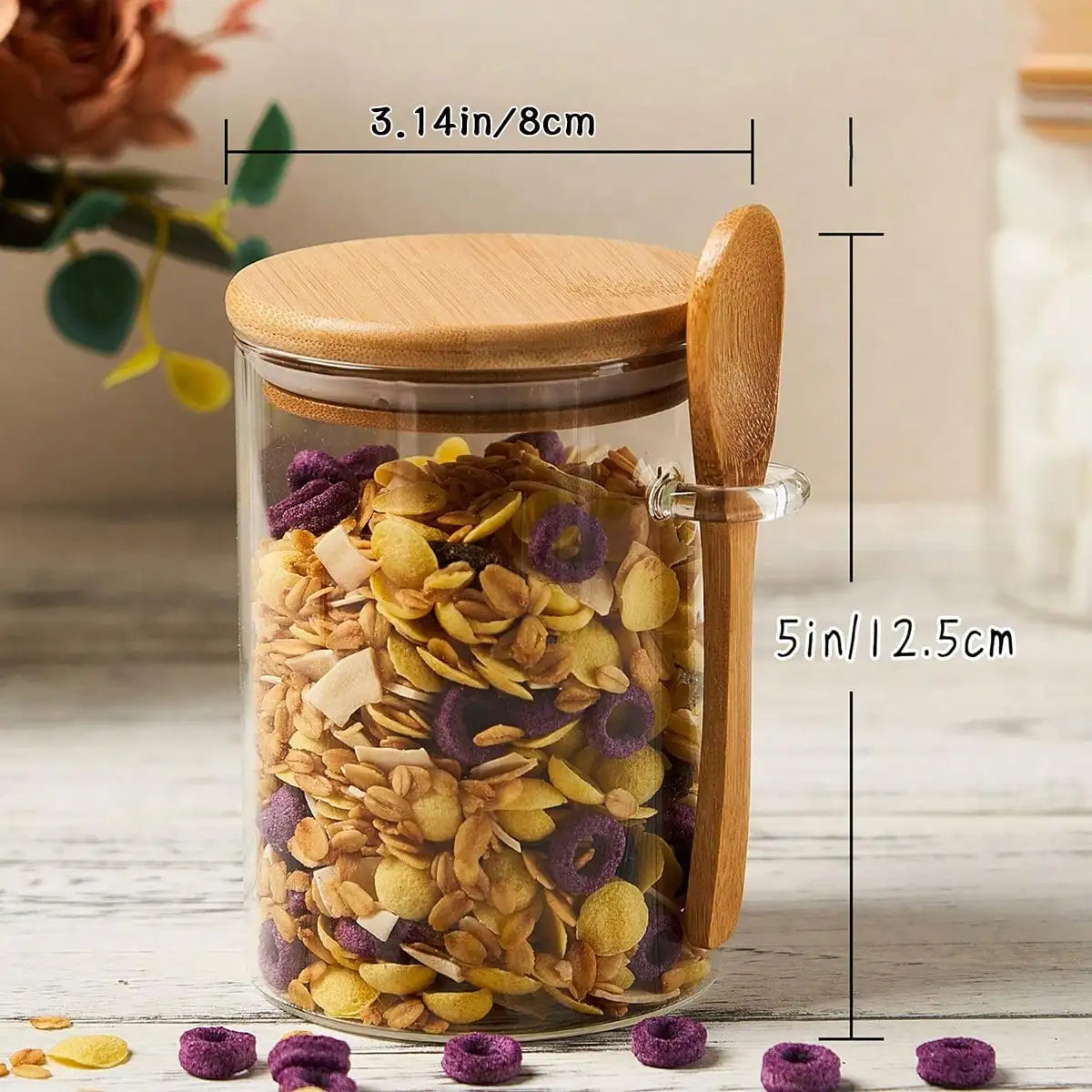 4 Pack Overnight Oats Jars Modern Glass Food Storage Containers with Airtight Bamboo Lids and Spoons Spoon Holders Portable Yogurt Parfait Cups for Meal Prep Breakfast Salad Kitchen Pantry Storage Gift