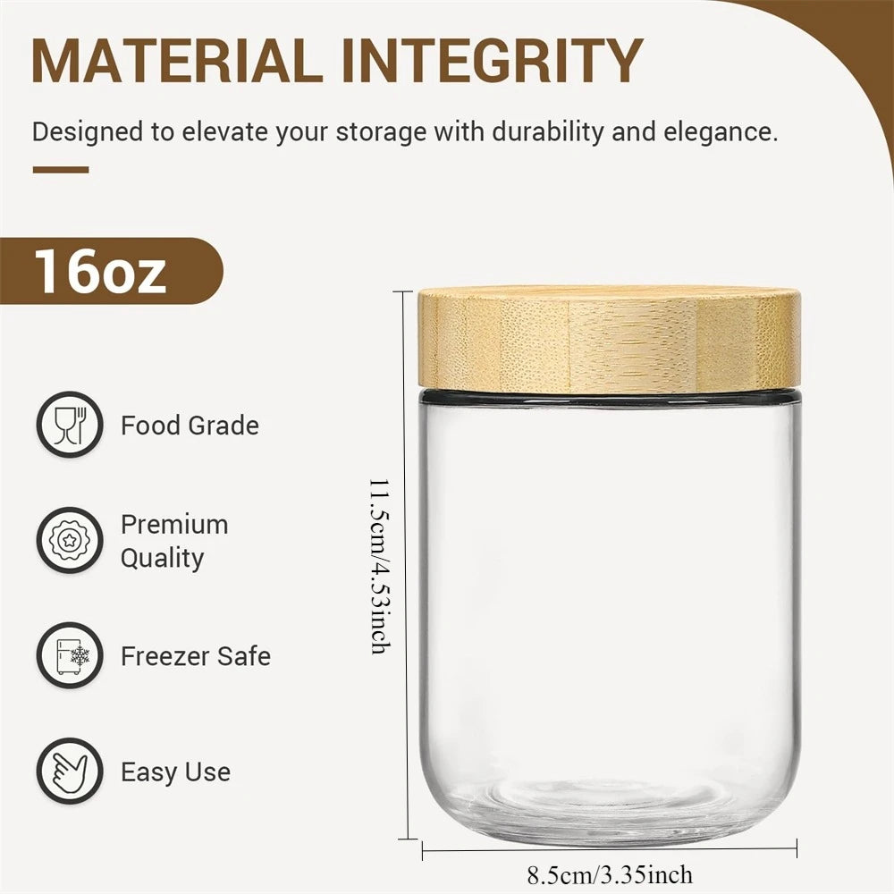 4Pack Glass Jars with Airtight Lid 16Oz over Night Oats Container with Bamboo Lids Glass Snack Storage Salad Jars, Yogurt, Sugar