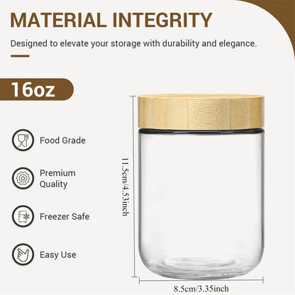 4Pack Glass Jars with Airtight Lid 16Oz over Night Oats Container with Bamboo Lids Glass Snack Storage Salad Jars, Yogurt, Sugar