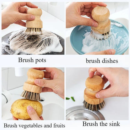 2Pcs/Set Kitchen Cleaning Brush Wooden Dish Brush with Natural Sisal and Coconut Durable Portable Eco Friendly Zero Waste