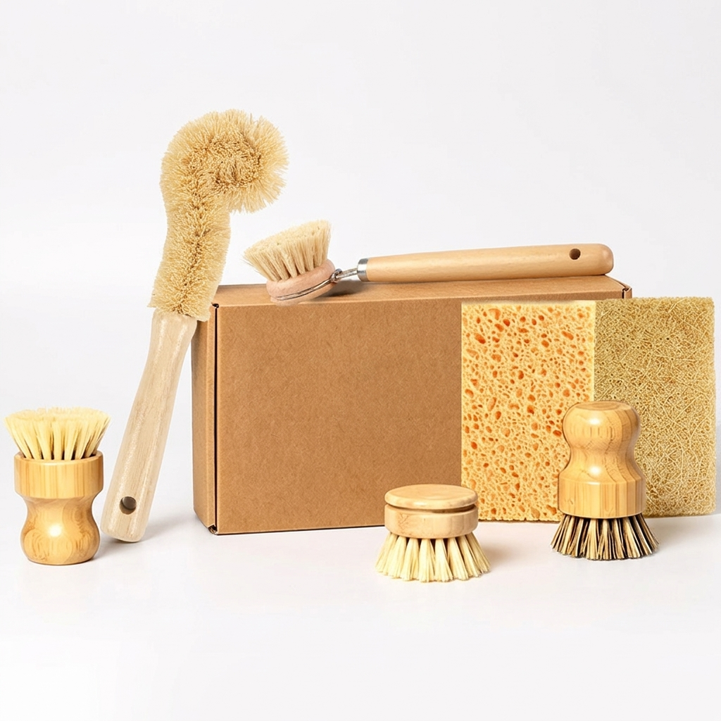 Eco-Friendly Wooden Dish Brushes – Coconut & Sisal Fiber Scrub Brush for Dishes & Pans